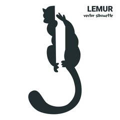 Vector silhouette of a lemur hugging a tree