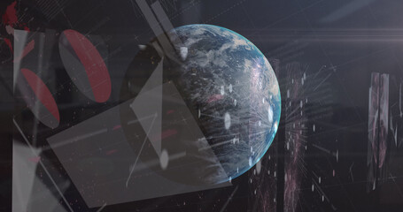 Image of data and statistics processing over earth globe and outer space