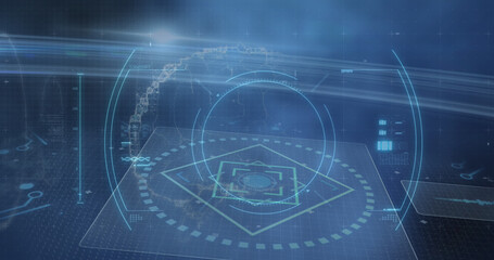 Image of scope scanning and virus cell over brain