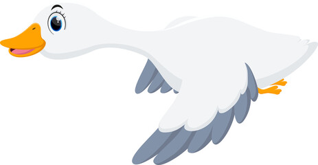 Happy flying duck Cartoon, isolated on white background