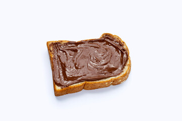 Bread with sweet chocolate hazelnut on white