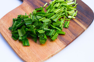 Culantro or sawtooth coriander on cutting board