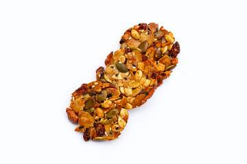 Whole grain cookies on white background.