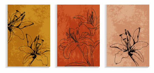 Background with lilies. Design for wall decoration, postcard, poster or brochure
