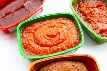 Korean chili paste on white background.