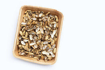 Peanut shells on white background.