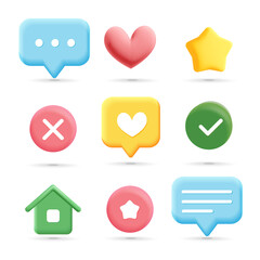 Vector 3d realistic set of social media app button icon