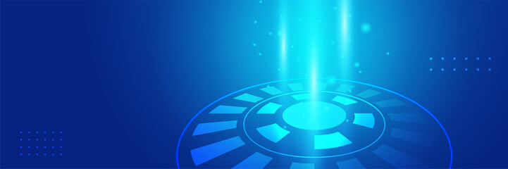 Fototapeta premium Wide Cyber security internet and networking concept. Hi-tech vector illustration with various technology elements. Abstract global sci fi concept. Digital internet communication on blue background.