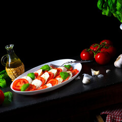 Tomato with mozzarella and basil