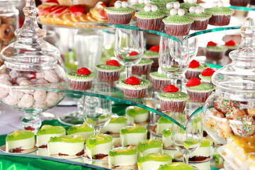 Delicious wedding reception candy bar dessert table