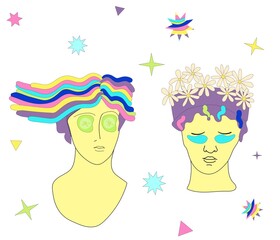 Greek sculpture trippy.Psychedelic colorful greek statues, ancient sculpture and surreal elements. psychedelic trippy styl