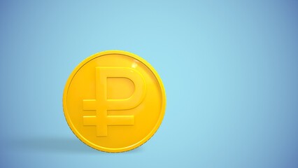 gold coins with the ruble sign highlighted on the background 3d-rendering