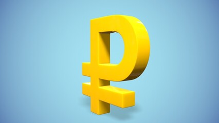 gold sign of the russian ruble on the background 3d-rendering