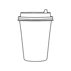 Take away coffee cup icon. A cup to carry. One Cup. Realistic Mockup. Delivery service concept. Copy space. Linear, vector, realistic, outline illustration.