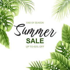 Summer sale tropical banner template design
