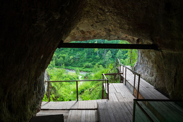 Inside Denisova Cave, also known as Aju-Tasch, site of paleoanthropological excavations in the Anui...