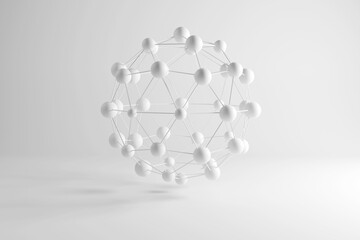 Three dimensional render of white connected spheres. 3d render - obrazy, fototapety, plakaty