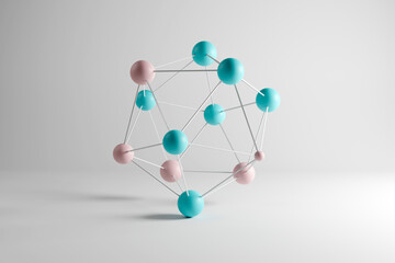 Three dimensional render of white connected spheres. 3d render