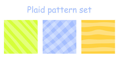 Plaid pattern collection. Vector fabric print template. Scottish style ornament. Geometric striped carpet background.