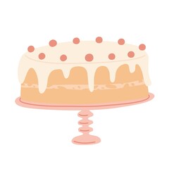 Cake on cake stand. Vector hand draw illustration.