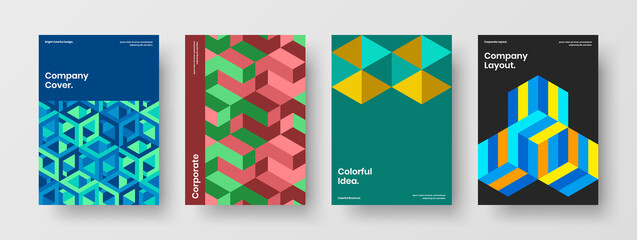 Fototapeta premium Unique mosaic tiles annual report concept bundle. Trendy handbill A4 vector design illustration set.