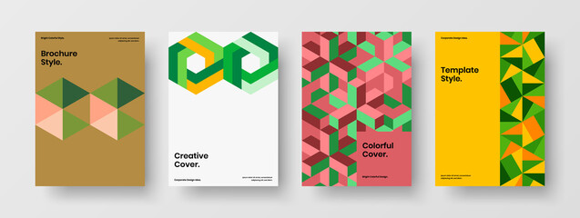 Multicolored geometric tiles corporate identity concept collection. Premium brochure A4 vector design template composition.