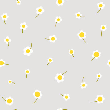 Daisy flower vector pattern illusration. Floral background. Kids nursery wallpaper or boho fashion all over print.