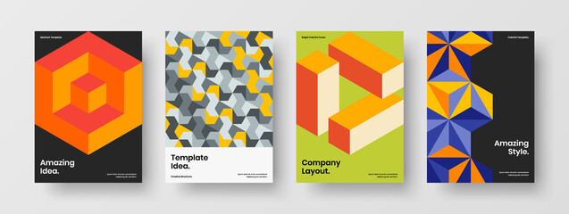 Modern company cover A4 design vector illustration composition. Simple geometric shapes poster layout set.