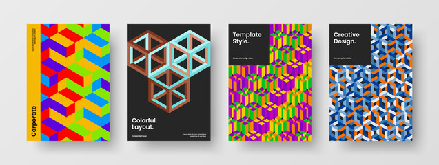 Modern flyer design vector concept bundle. Isolated geometric hexagons front page illustration set.