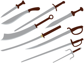 Cold cutting and slashing weapon collection vector illustration