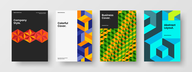 Fototapeta premium Multicolored postcard A4 vector design concept set. Original geometric shapes cover illustration collection.