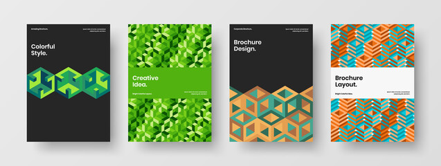 Trendy placard A4 design vector template bundle. Vivid mosaic pattern brochure illustration set.