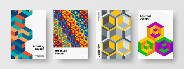 Original book cover A4 design vector layout composition. Abstract geometric hexagons presentation concept bundle.