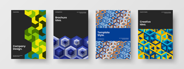 Fototapeta na wymiar Trendy catalog cover A4 vector design illustration composition. Fresh geometric shapes handbill template bundle.