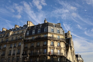 Plakat typical parisian building , Haussmann style facades