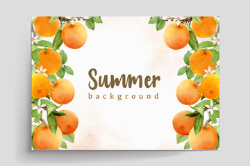 hand drawn watercolor orange fruit frame and wreath design
