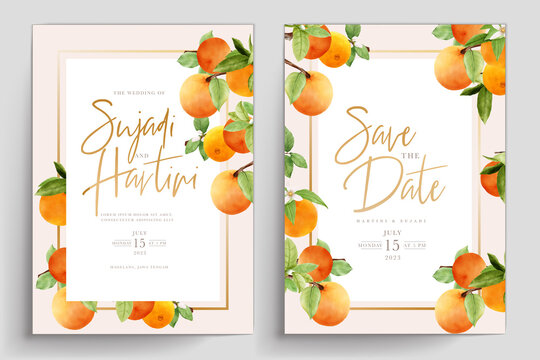 hand drawn watercolor orange fruit frame and wreath design