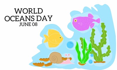 Vector graphic of world oceans day for world oceans day celebration. flat design. flyer design. flat illustration. Banner design. June 08.