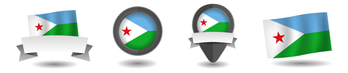 Obraz premium Djibouti flag vector collection. Pointers, flags and banners flat icon. Vector state signs illustration isolated on white background. Djibouti flag symbol on design element.