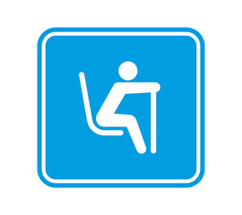 Vector blue square sign - black silhouette of an old man with a crutch. Let sit down symbol. Isolated on white background.