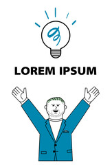 電球と喜ぶ男性