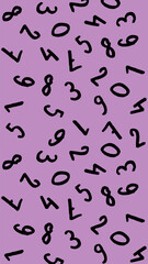 template with the image of keyboard symbols. a set of numbers. Surface template. Vertical image. fiolet purple background