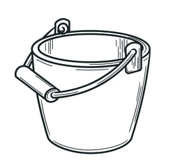 Round bucket with handle. Doodle sketch style. Linear simple drawing of a pail with strokes. Isolated vector illustration. - obrazy, fototapety, plakaty