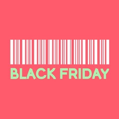 Black Friday sale. Barcode and text "black Friday". Vector, bright and simple illustration with tags. Stylish store sale banner.