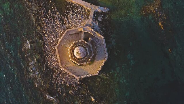 Aerial panoramic view of Methoni castle, a Venetian Fortress, Greece