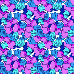 Seamless colorful pattern with abstract flowers and leaves