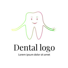 Dental Logo. Vector template of a happy tooth in a flat style