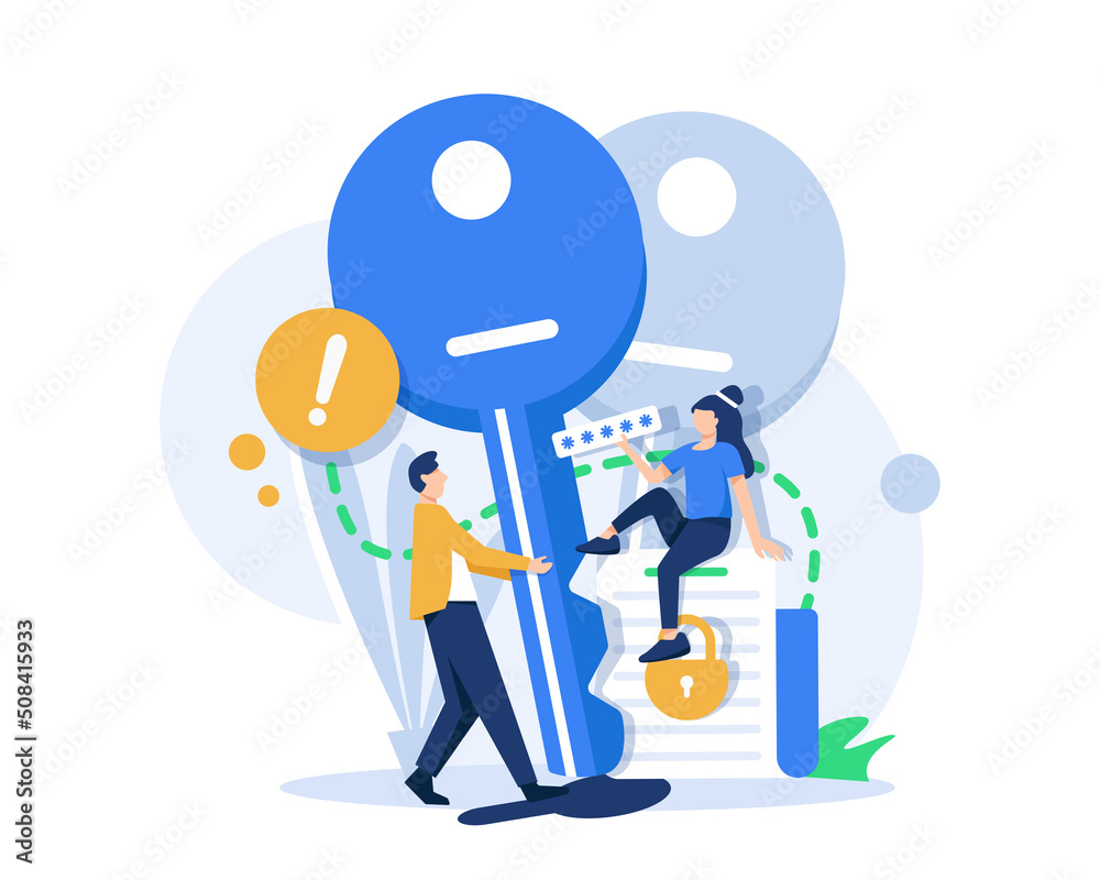 Poster secure access with privacy data security and protection tiny person concept. confidential file acces