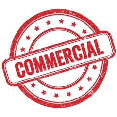 COMMERCIAL text on red grungy round rubber stamp.