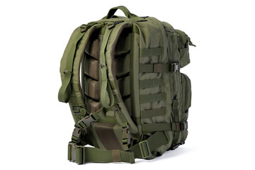 Military backpack isolated on a white background.